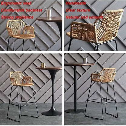 Bar Stool High Back Chair, Black Metal Legs Bar Stools 