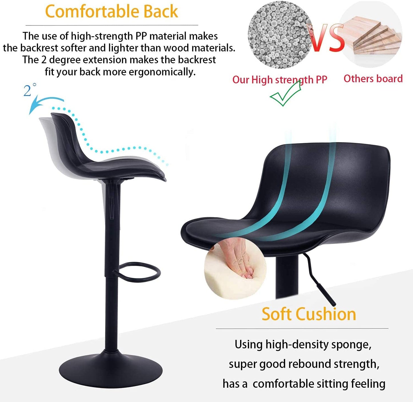 Bar Stool: High Bar stools for Bar Counter, Kitchen and Home (Set of 2, Black)