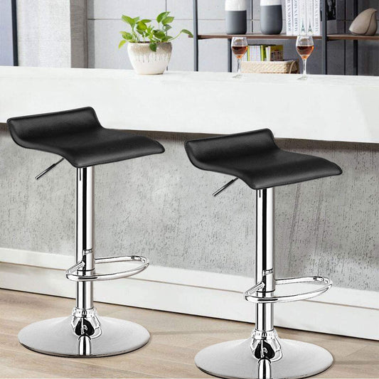 Bar Stool Modern Design Chrome Hydraulic PU Leatherette Backless Barstools (Black, Set of 2) 