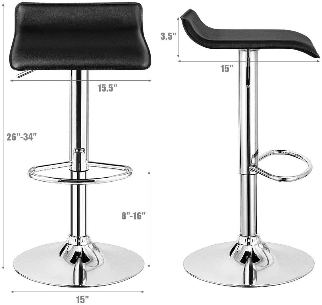 Bar Stool Modern Design Chrome Hydraulic PU Leatherette Backless Barstools (Black, Set of 2) 