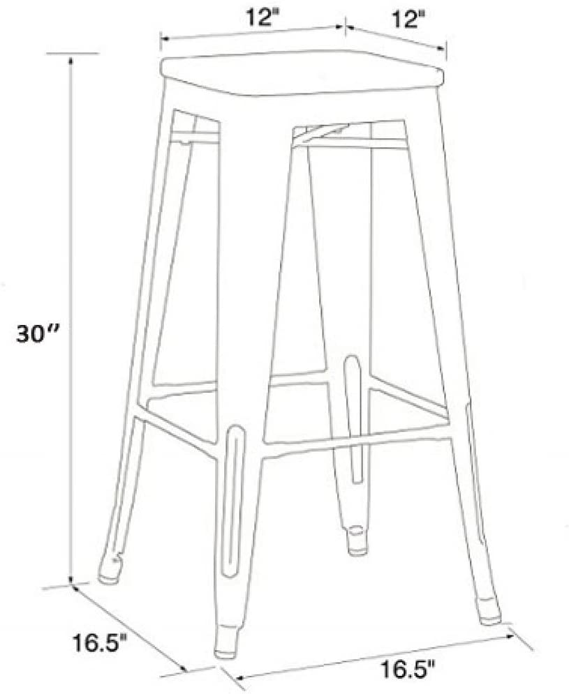 Bar Stool Outdoor Stackable Bar Stools with Square Seat, 30 Inches, Black 