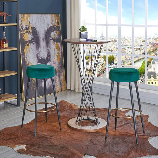 Bar Stool: Round Dining Chair Height for Coffee Shop, Bar, Home Balcony(2pcs, Atrovirens)