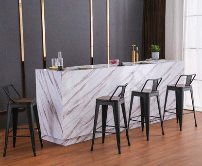 Bar Stool: Set of 4 Counter Bar Stools with Wood Top Low Back Matte Black