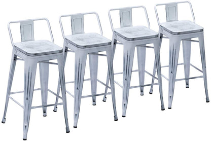 Bar Stool: Set of 4 Counter Bar Stools with Wood Top Low Back Matte Black