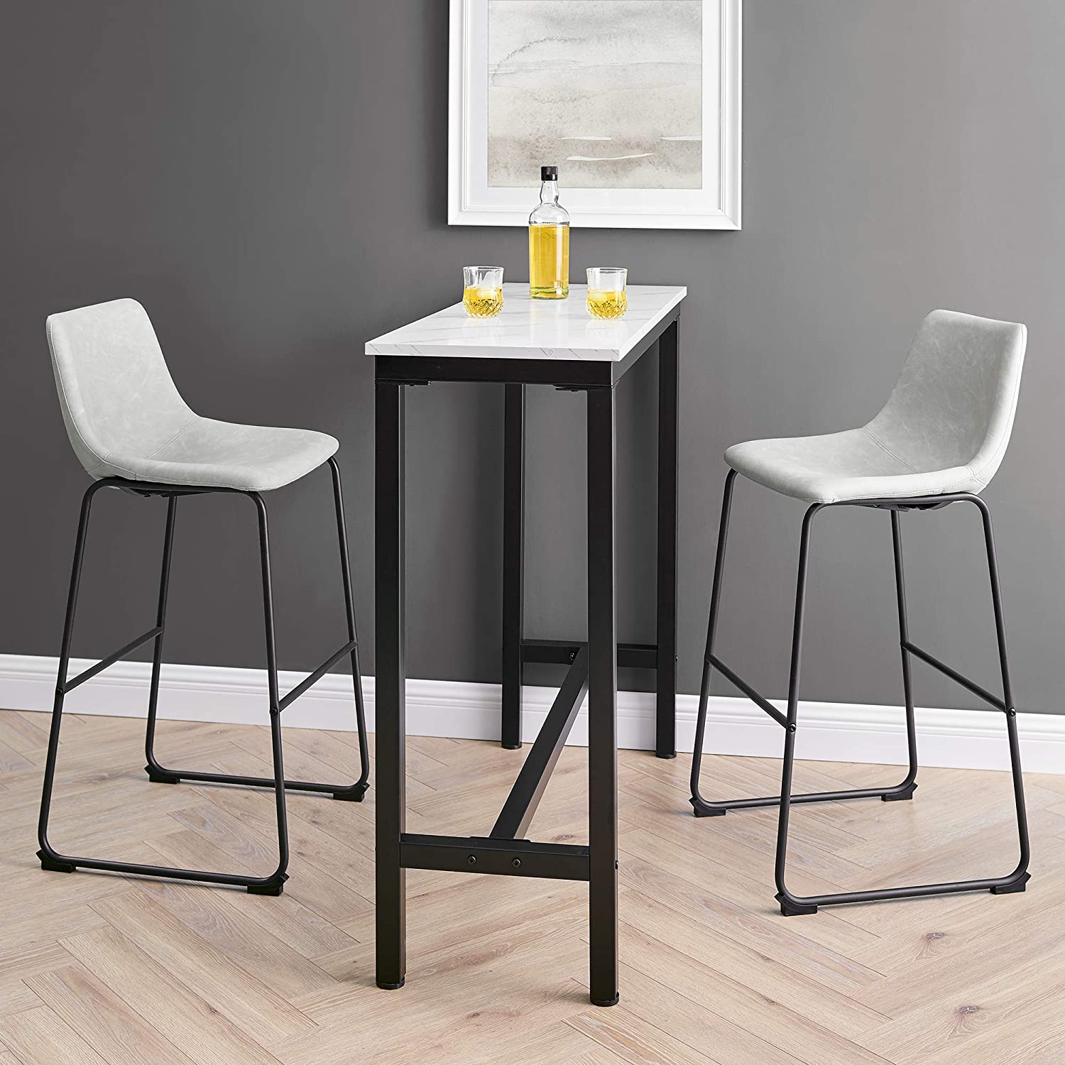Bar Stool: Urban Industrial Faux Leatherette Armless Bar Chairs, Set of 2