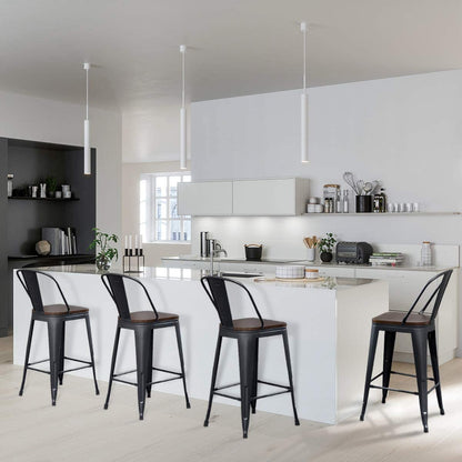 Bar Stools: High Back Bar Chairs 24 Inch Matte Black