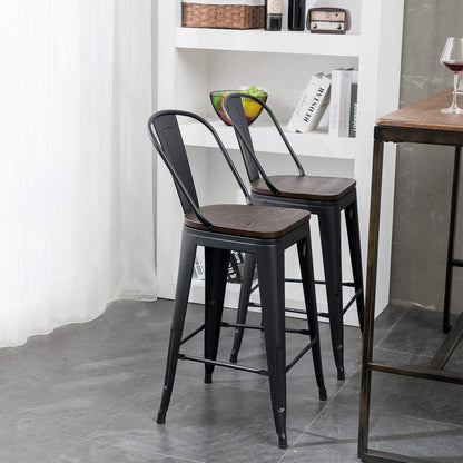 Bar Stools: High Back Bar Chairs 24 Inch Matte Black
