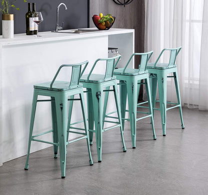 Bar Stools: Metal Barstools Counter Height Stools with Wooden Seat [Set of 4]