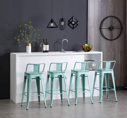 Bar Stools: Metal Barstools Counter Height Stools with Wooden Seat [Set of 4]