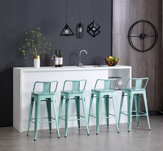 Bar Stools: Metal Barstools Counter Height Stools with Wooden Seat [Set of 4]