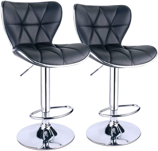 Bar Stools: PU Leatherette Padded with Back, Set of 2 ( Black )