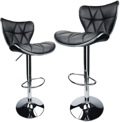 Bar Stools: PU Leatherette Padded with Back, Set of 2 ( Black )