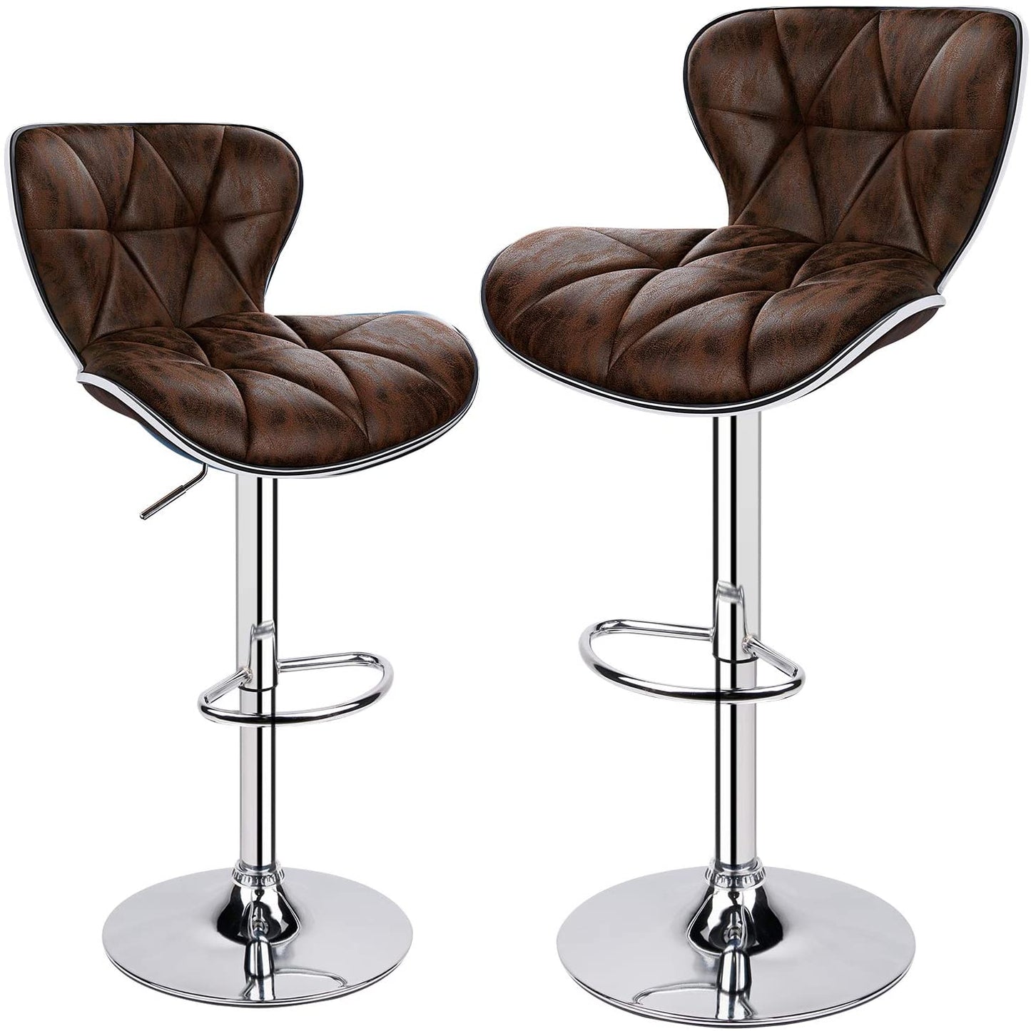 Bar Stools: PU Leatherette Padded with Back, Set of 2 ( Black )