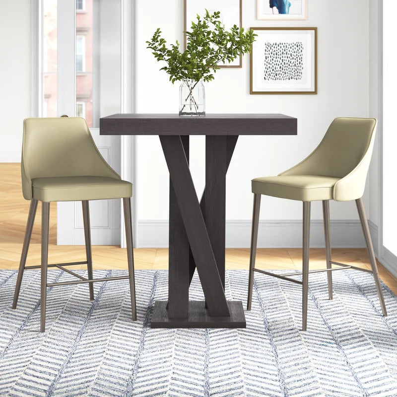 Bar Table: Counter Height 35.5'' Solid Wood Pedestal Pub Table