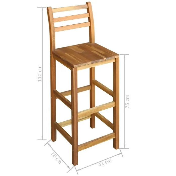 Bar Table Set: 2 - Person Bar Height Acacia Solid Wood Bar Table Set