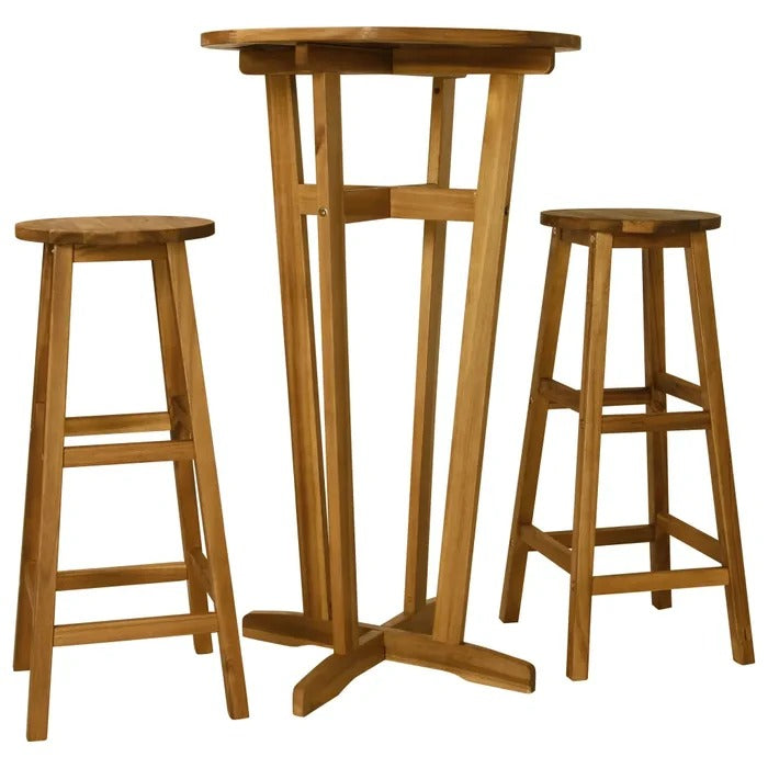 Bar Table Set: 2 - Person Bar Height Acacia Solid Wood Dining Set