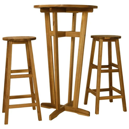 Bar Table Set: 2 - Person Bar Height Acacia Solid Wood Dining Set