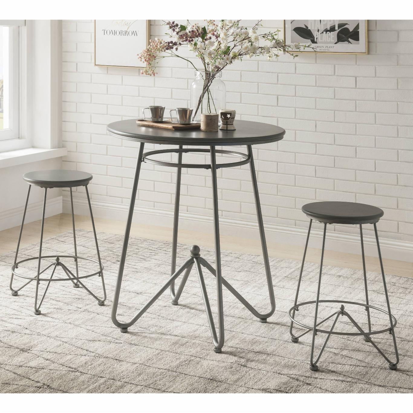 Bar Table Set: 3 Piece Industrial Counter Height Pub Table Set