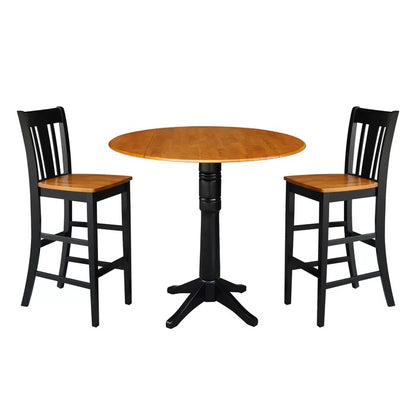 Bar Table Set: Bar Height Drop Leaf Solid Wood Bar Set