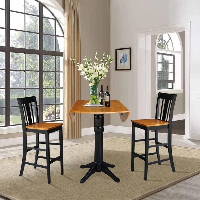 Bar Table Set: Bar Height Drop Leaf Solid Wood Bar Set