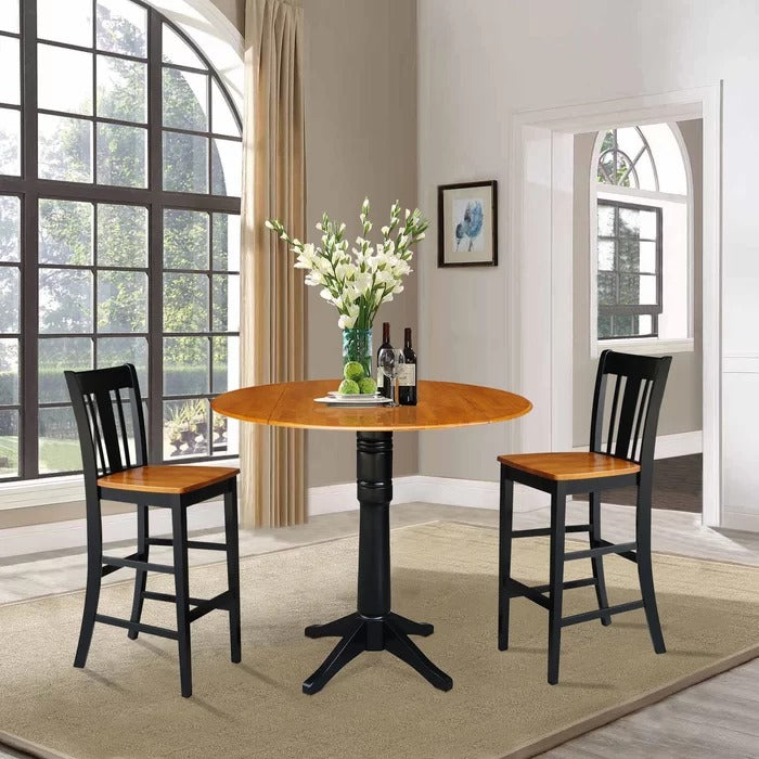 Bar Table Set: Bar Height Drop Leaf Solid Wood Bar Set