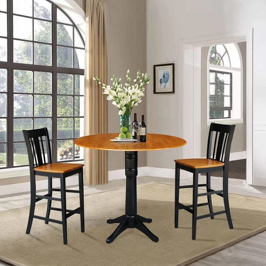Bar Table Set: Bar Height Drop Leaf Solid Wood Bar Set
