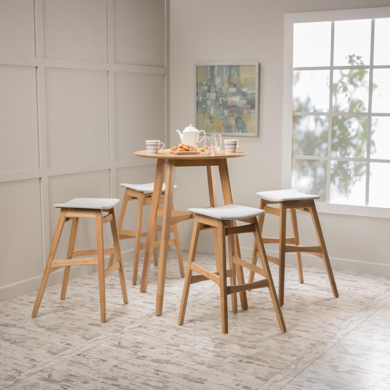 Bar Table Set: Circular 5 Piece Wood Bar Height Pub Set