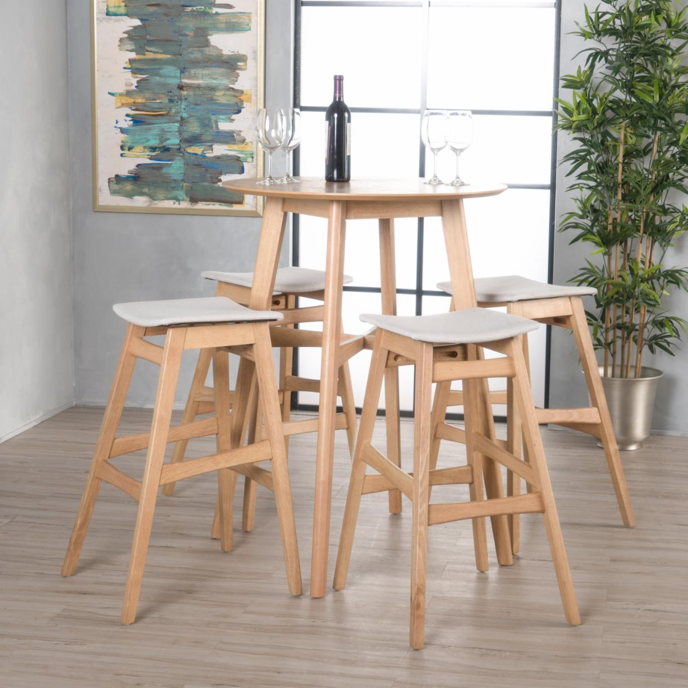Bar Table Set: Circular 5 Piece Wood Bar Height Pub Set