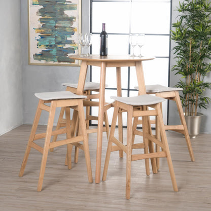 Bar Table Set: Circular 5 Piece Wood Bar Height Pub Set