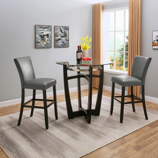 Bar Table Set: Glass Table With Solid Wood Chair