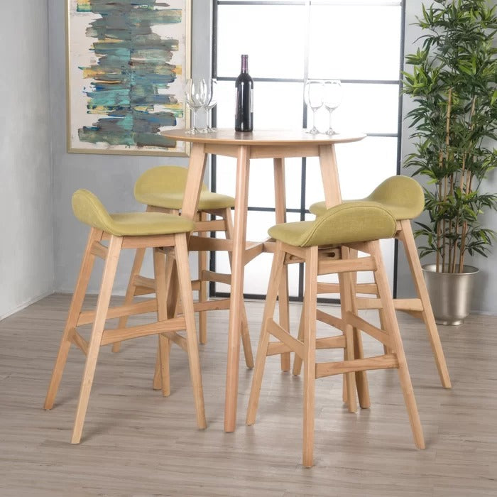 Bar Table Set: Round Natural Oak Bar Set