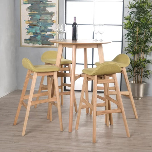Bar Table Set: Round Natural Oak Bar Set