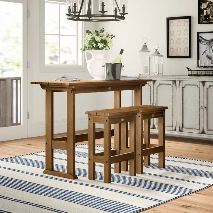 Bar Table Set: Wooden 3 Piece Bar Table Set