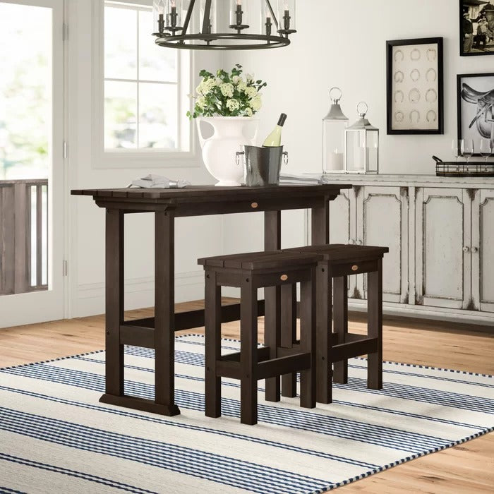 Bar Table Set: Wooden 3 Piece Bar Table Set