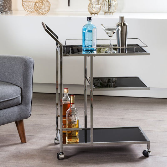 Bar Trolley: 3 Tier Shelf Chrome Bar Trolley