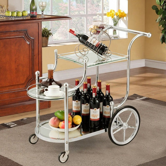 Bar Trolley: 4 Wheels Silver Bar Trolley
