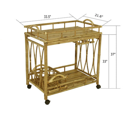 Bar Trolley : Bamboo Rolling Wine Buffet Serving Bar Trolley