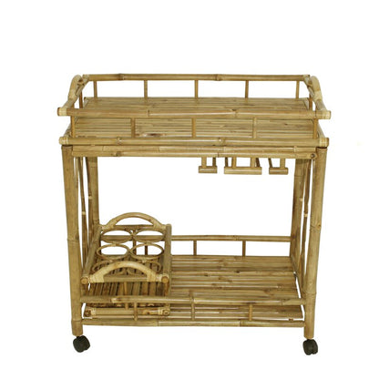 Bar Trolley : Bamboo Rolling Wine Buffet Serving Bar Trolley