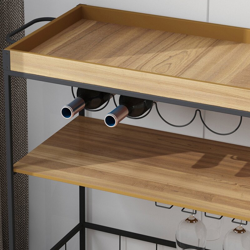 Bar Trolley : Modern 3 Shelves Wooden Bar Trolley