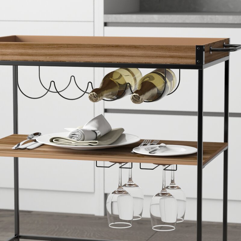 Bar Trolley : Modern 3 Shelves Wooden Bar Trolley