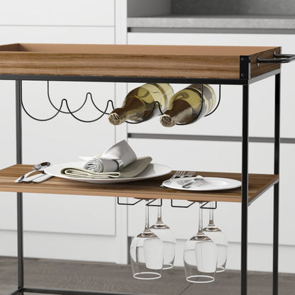 Bar Trolley : Modern 3 Shelves Wooden Bar Trolley