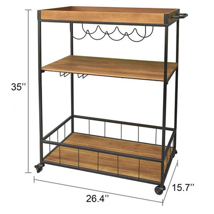 Bar Trolley : Modern 3 Shelves Wooden Bar Trolley