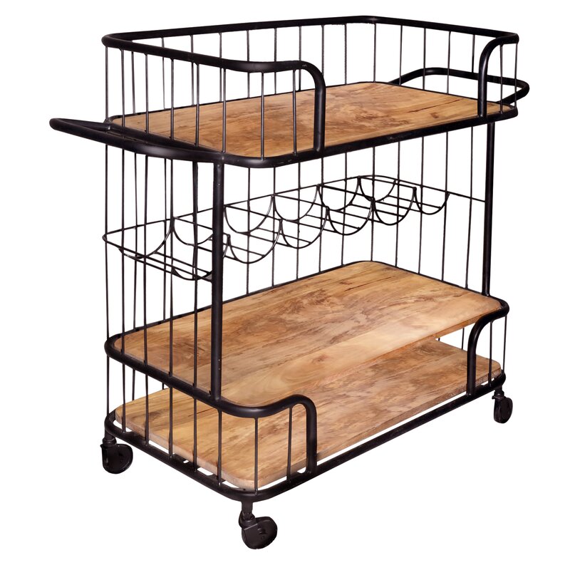Bar Trolley : Rectangular Solid Wood Bar Trolley