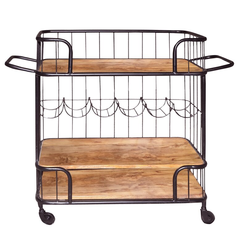 Bar Trolley : Rectangular Solid Wood Bar Trolley