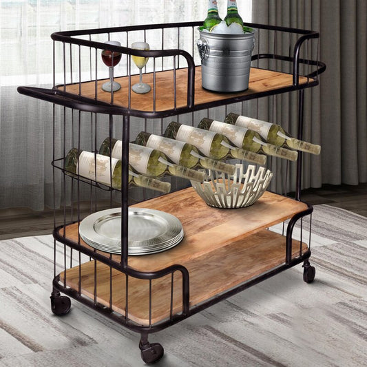 Bar Trolley : Rectangular Solid Wood Bar Trolley