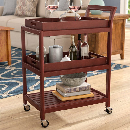 Bar Trolley : Rectangular Solid Wood Bar Trolley