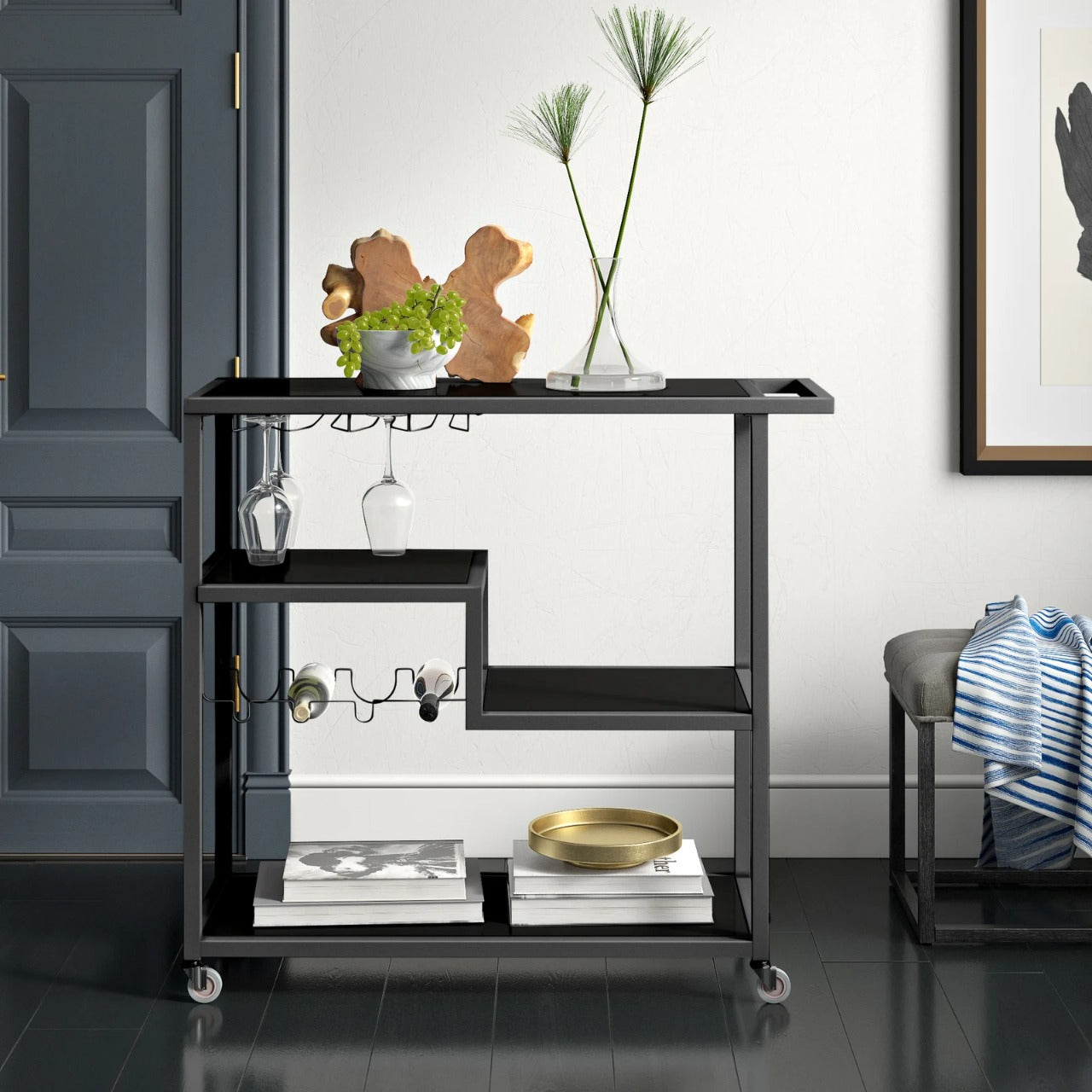 Bar Trolley : Rectangular White Finish Bar Trolley