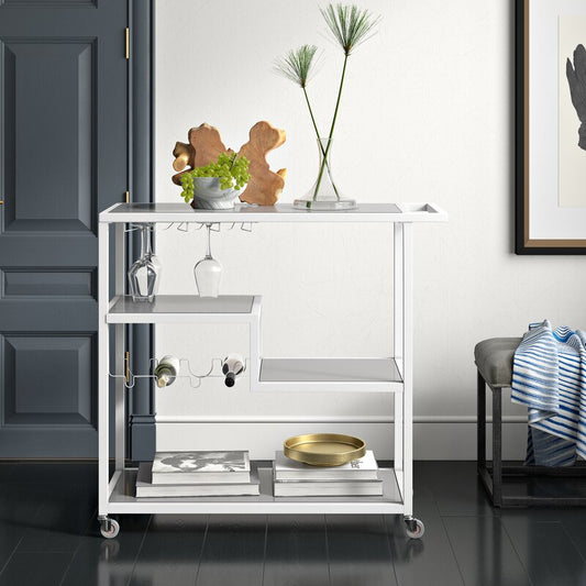 Bar Trolley : Rectangular White Finish Bar Trolley