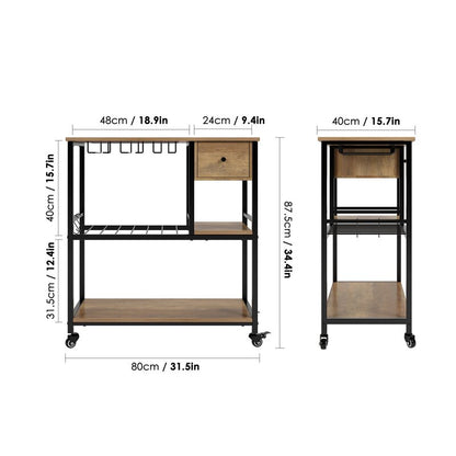 Bar Trolley : Rustic Brown Bar Trolley