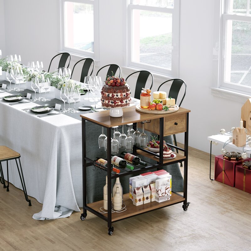 Bar Trolley : Rustic Brown Bar Trolley